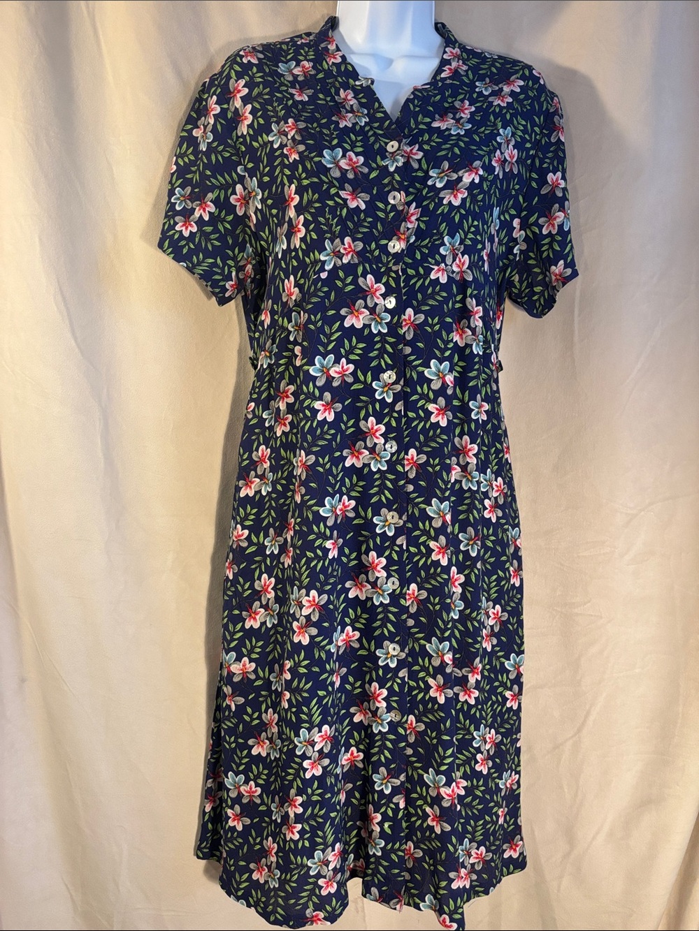 NWT April Cornell Navy Floral Short-Sleeve Midi Dress Cottage Core Y2K 2000’s